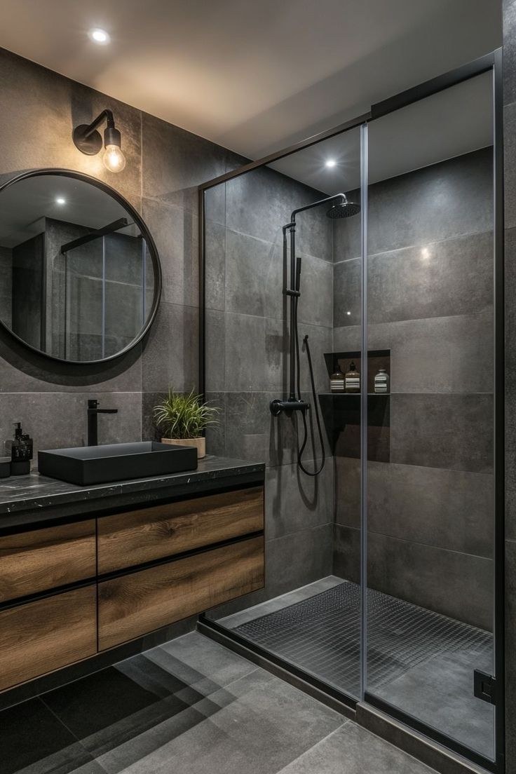 Après — Salle de bain contemporaine grise